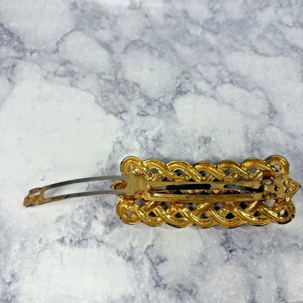 Vintage Quality Made Gold Tone Knot Hair Barrette Made In France Large Signed